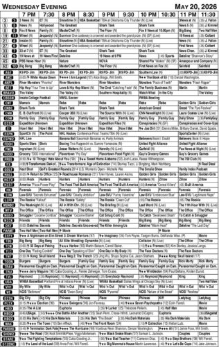 Wednesday May 20 evening TV listings